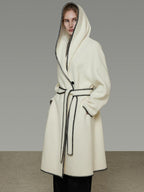 unspoken Thick Hooded Oversized Mid Length Tie Belt Minimalist Commuter White Wool Coats
