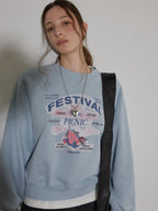 Lofi choose 100% Cotton Loose Fit Crewneck Pullover Commuter Women Blue Gray Sweatshirt