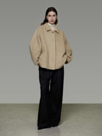 unspoken 3D Tailored Minimalist Loose Fit Office Lapel Single Breasted Camel Short Coat