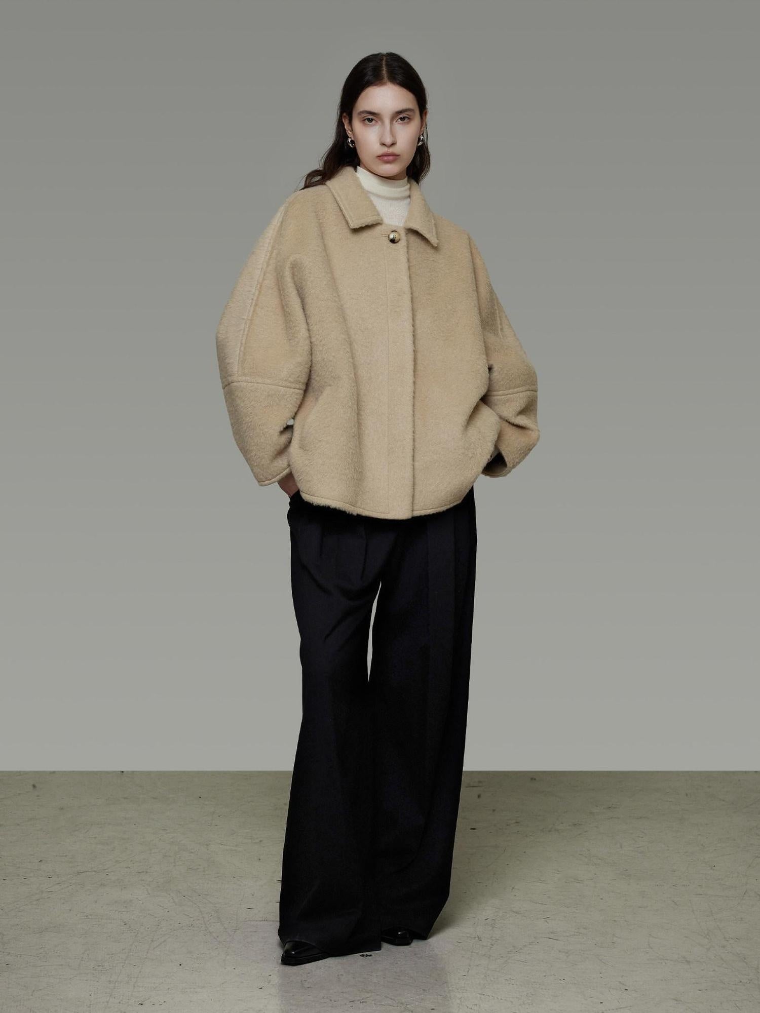 unspoken 3D Tailored Minimalist Loose Fit Office Lapel Single Breasted Camel Short Coat