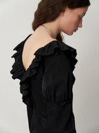 someone sometimes Sleek V-neck Slim Fit Commuter Long Sleeve Black Poly Viscose Women Work Blouses