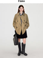 fano Double Breasted Mid Length Loose Fit Korean Commuter Women Khaki Trench Coats