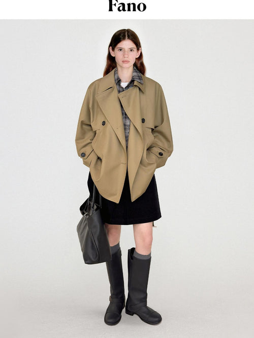 fano Double Breasted Mid Length Loose Fit Korean Commuter Women Khaki Trench Coats