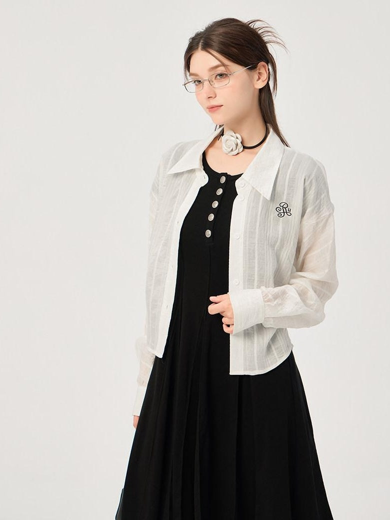 ikyou Uv Protection Embroidered Slim Lyocell Collared Long Sleeve Office Women Shirts