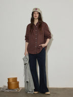 Lofi choose 100 Percent Cotton Loose Plaid Collar Long Sleeve Women Workwear Button Shirts