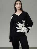 unspoken Thermal Warm Commuter Relaxed Fit V-neck Pullover Black Workwear Knit Sweaters