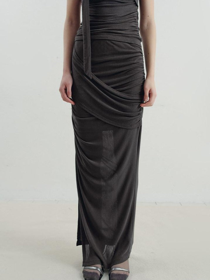 someone sometimes Versatile Pleated Tie Cami Slim Fit Lyocell Linen Blend Women Top & Skirt Sets