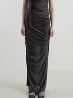 someone sometimes Versatile Pleated Tie Cami Slim Fit Lyocell Linen Blend Women Top & Skirt Sets