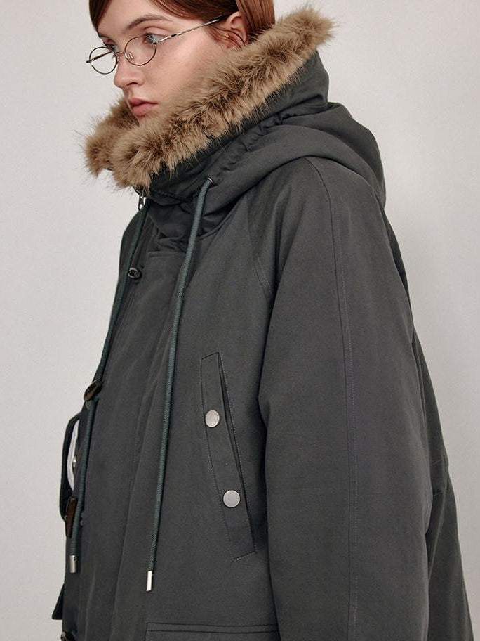 fano 90Pc White Duck Down Commuter Midlength Removable Hood Moss Green Down Jackets
