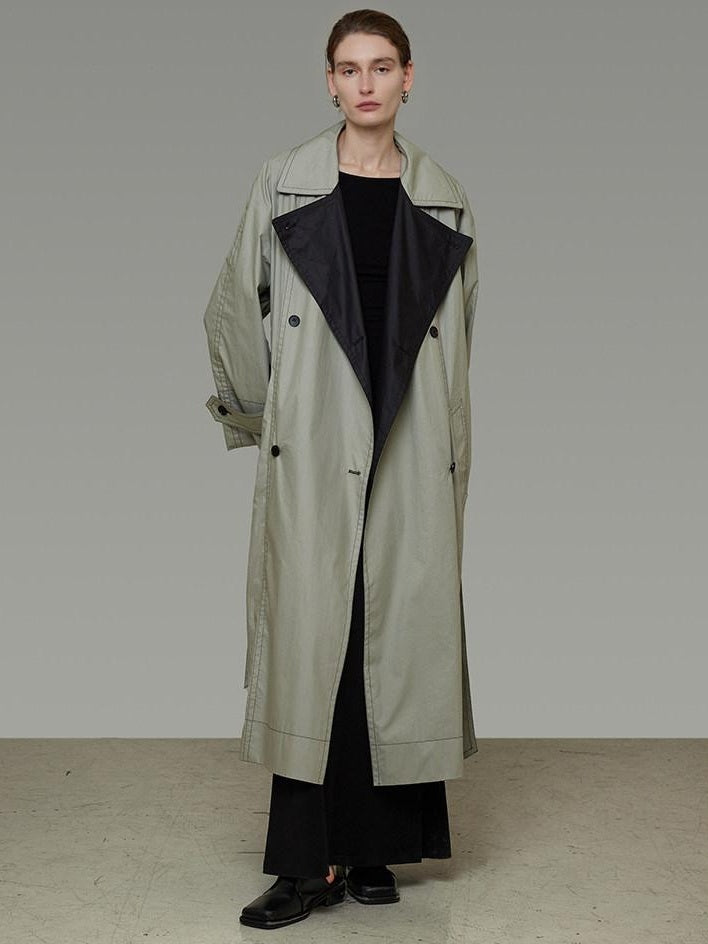unspoken Minimal Commuter Long Double Breasted Loose Fit Women Black Olive Trench Coats