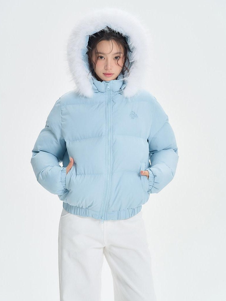 ikyou Thick Embroidered Detachable Hood Straight Fit Commuter Polyester Puffer Jackets
