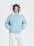 ikyou Thick Embroidered Detachable Hood Straight Fit Commuter Polyester Puffer Jackets