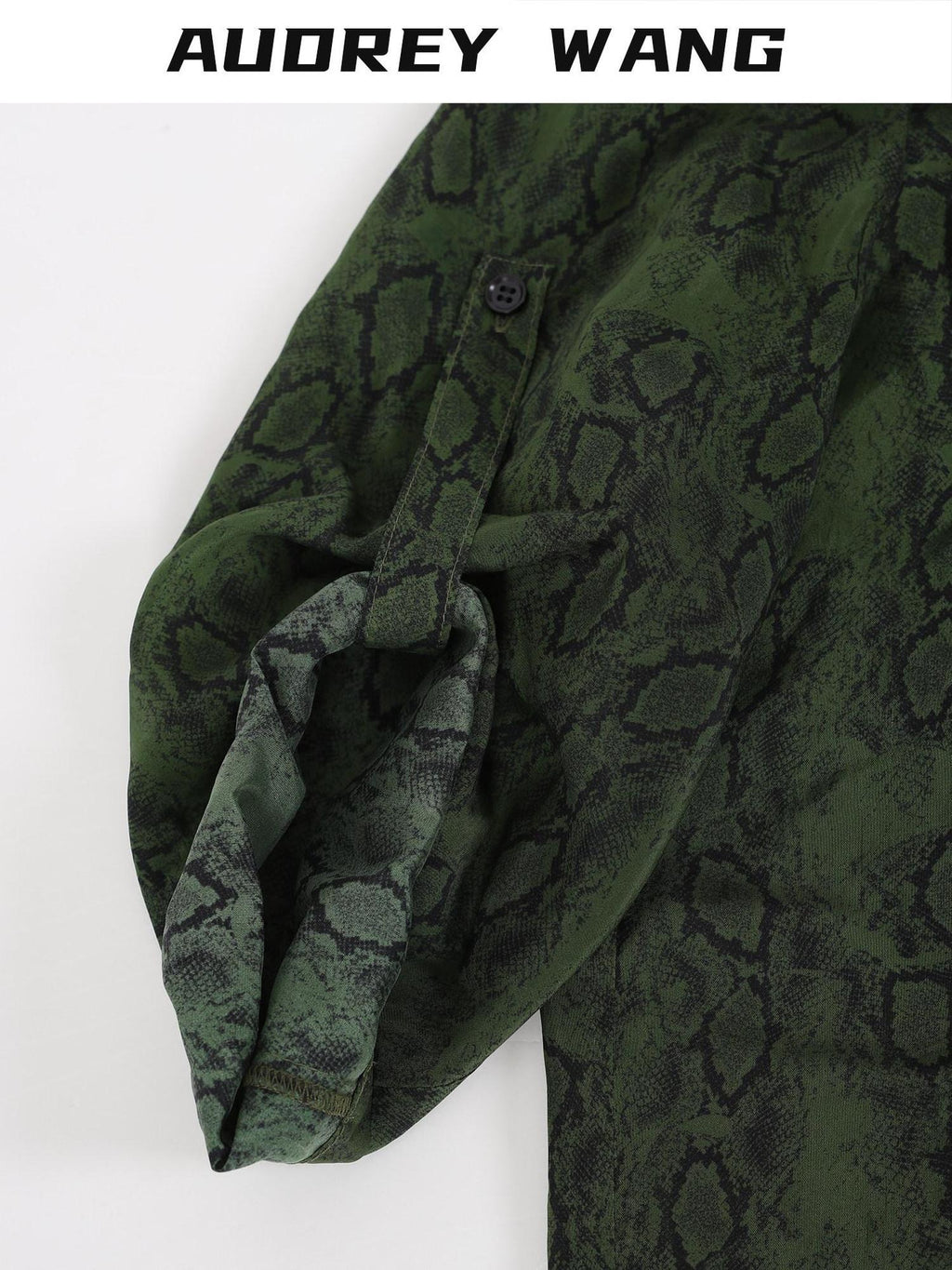 audreyyang Shape Retain Loose Snake Print Dark Green Recycled Viscose Women Wide Leg Pants