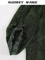 audreyyang Shape Retain Loose Snake Print Dark Green Recycled Viscose Women Wide Leg Pants