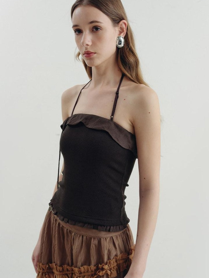 someone sometimes Ruffle Trim Backless Slim Fit Versatile Viscose Nylon Tank Camisoles