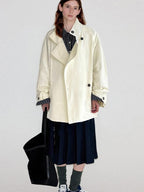fano Cotton Stand Collar Loose Fit Korean Commuter Women Beige Mid Trench Coats
