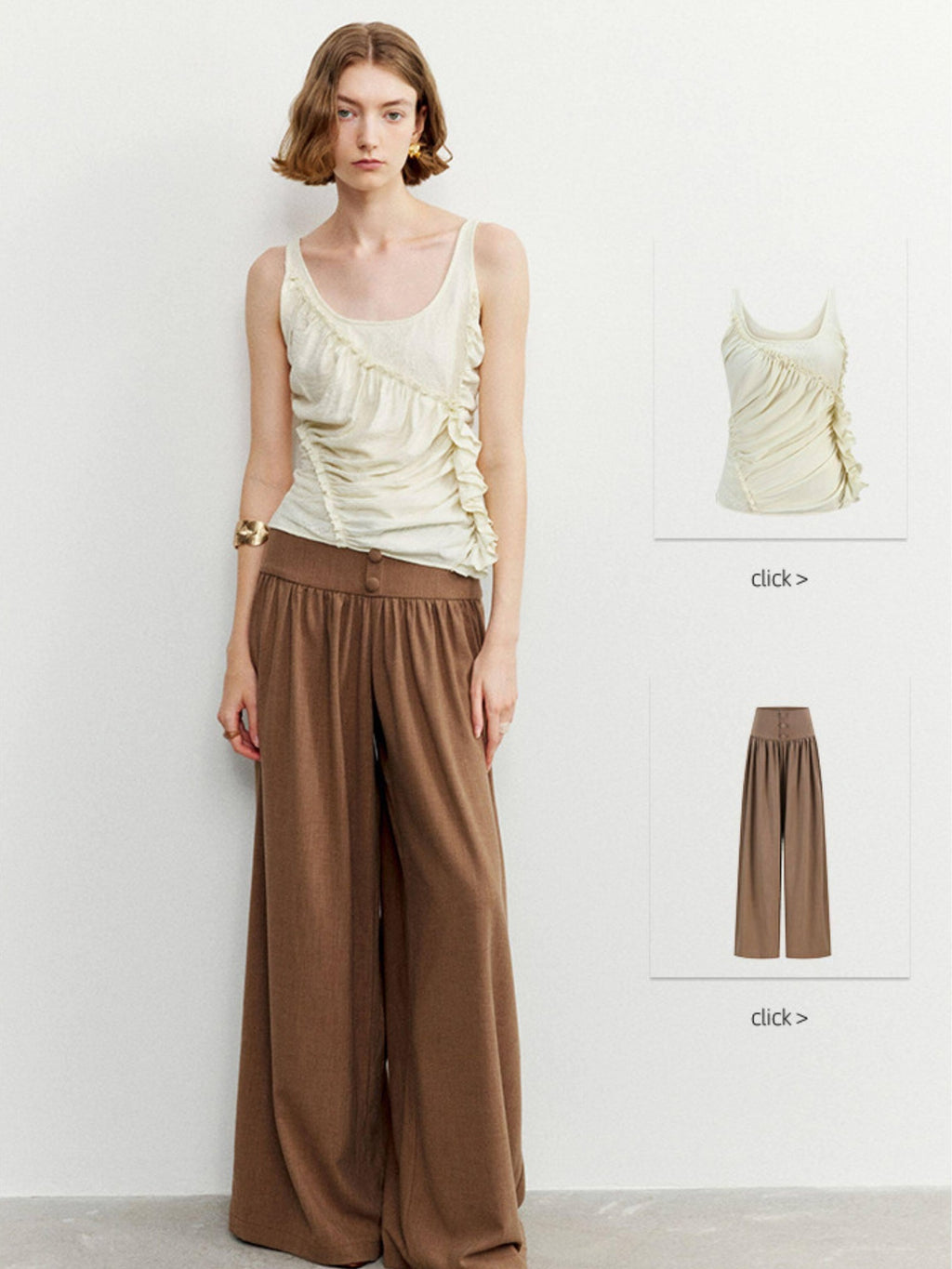 someone sometimes Ruffled Lettuce Edge Slim Fit Original Design Viscose Blend Cream Tank Tops