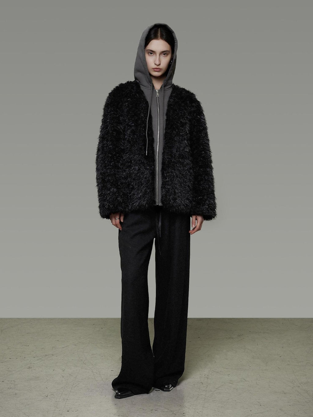 unspoken Warm Minimalist Commuter Loose Fit Zip Layered Women Black Polyester Short Coat