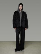 unspoken Warm Minimalist Commuter Loose Fit Zip Layered Women Black Polyester Short Coat