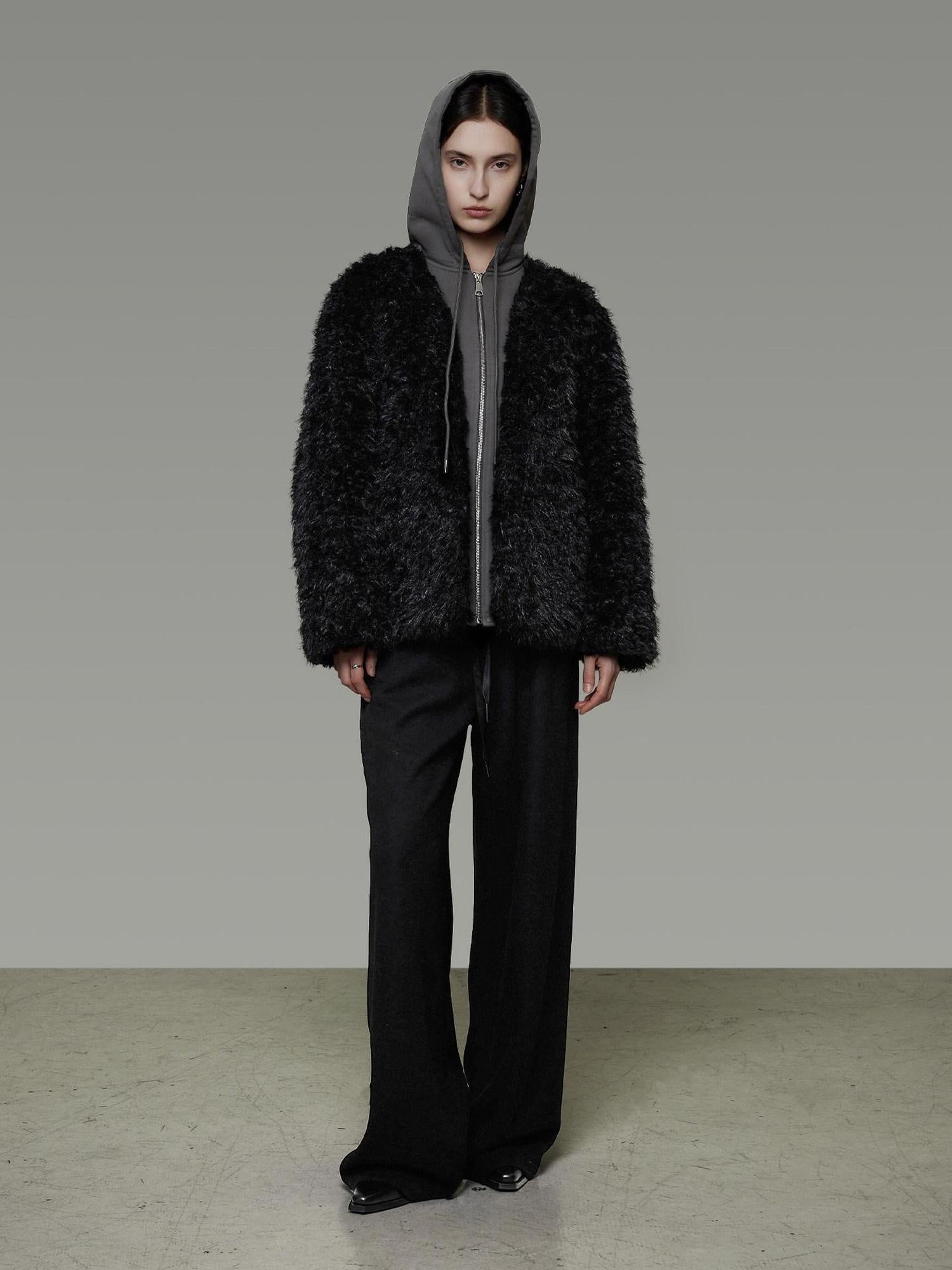 unspoken Warm Minimalist Commuter Loose Fit Zip Layered Women Black Polyester Short Coat