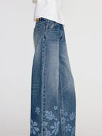 fano Natural Waist Indigo Dyed Loose Fit Women Casual Blue Denim Wide Leg Jeans