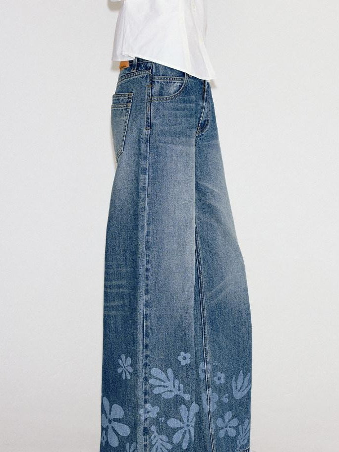 fano Natural Waist Indigo Dyed Loose Fit Women Casual Blue Denim Wide Leg Jeans