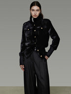 unspoken Tailored Slim Minimalist Commuter Stand Collar Women Black Short Coat