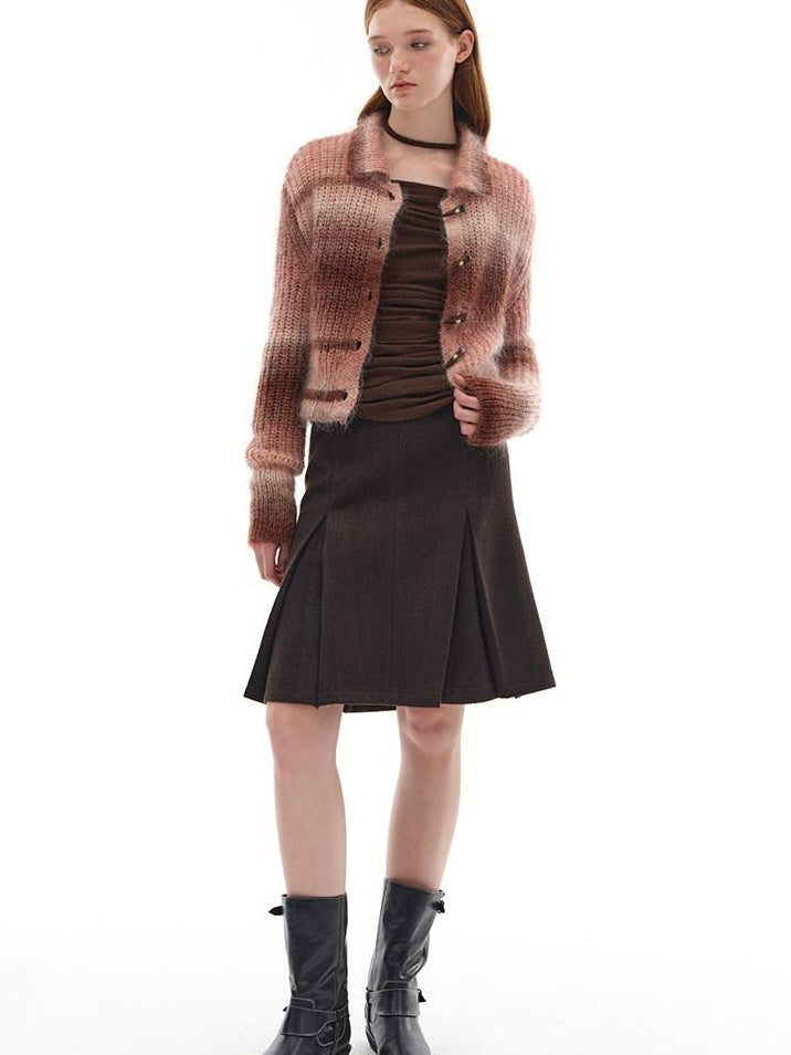 someone sometimes Viscose Wool Blend Slim Fit A Line Mid Waist Lined Women Tan Midi Skirts