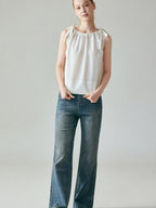 fano Light Blue Casual Relaxed Natural Waist Zip Fly Denim Straight Leg Jeans