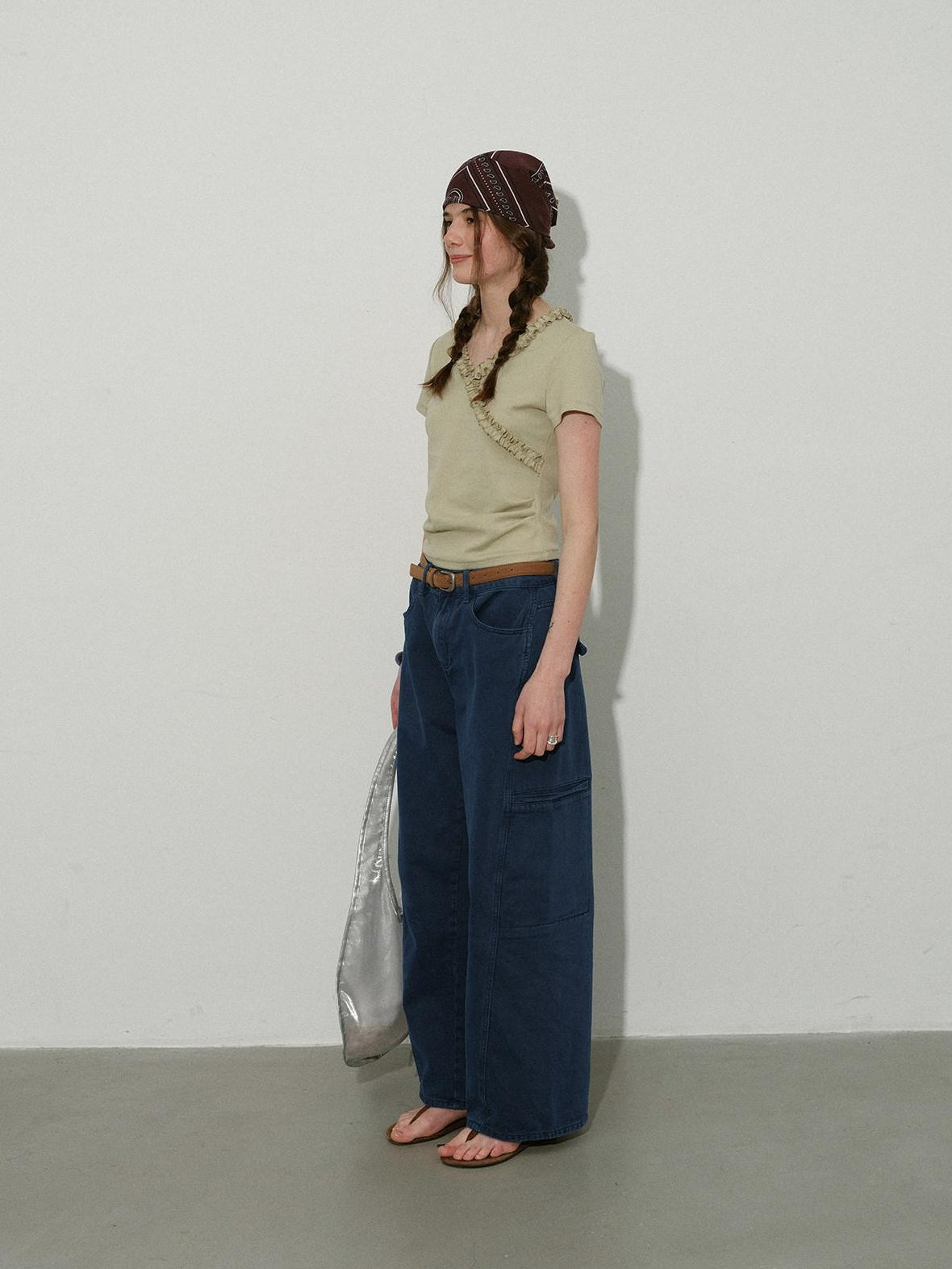 Lofi choose High Waist Washed Cotton Loose Office Women Waterwash Blue Wide Leg Jeans