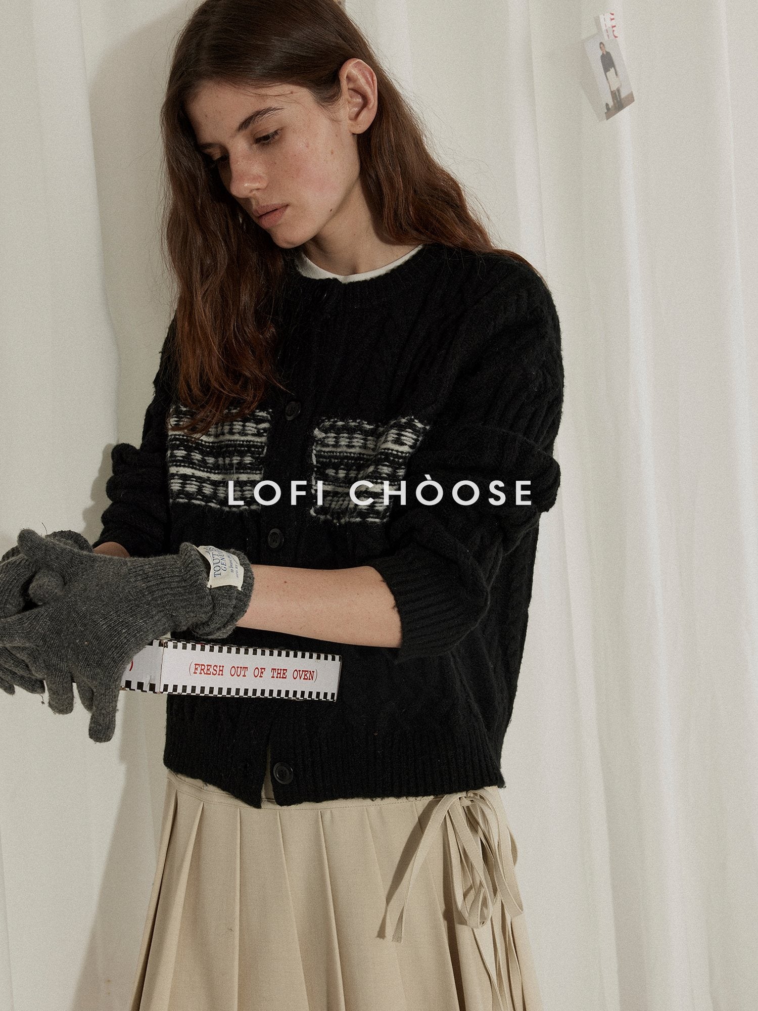 Lofi choose Soft Wool Blend Minimalist Buttoned Round Neck Long Sleeve Women Black Cardigans