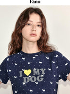 fano Stretch Cotton Slim Korean Commuter Crew Neck Women Navy Short Sleeve T-Shirts