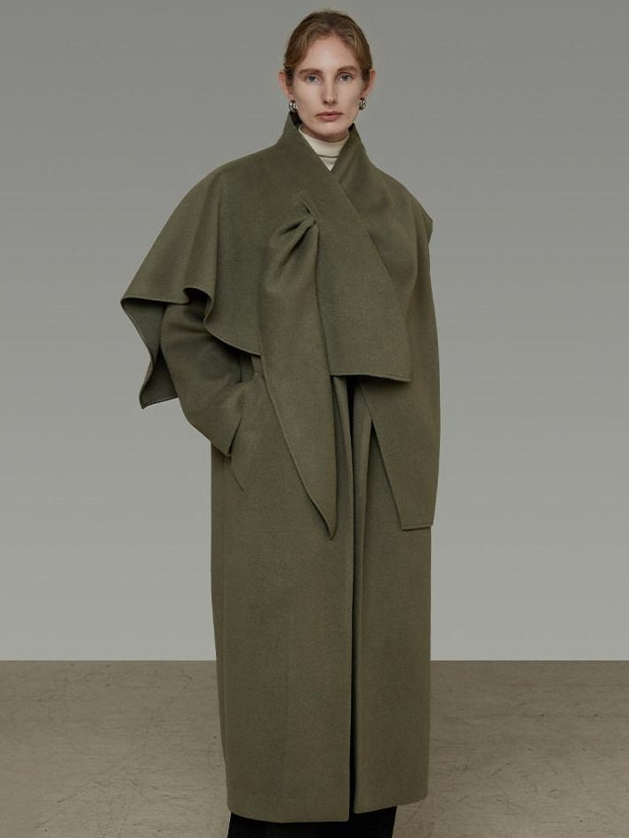 unspoken Sculpted 3D Tailoring Relaxed Minimal Commuter Office Dark Green Wool Coats