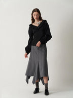 someone sometimes Sleek V-neck Slim Fit Commuter Long Sleeve Black Poly Viscose Women Work Blouses