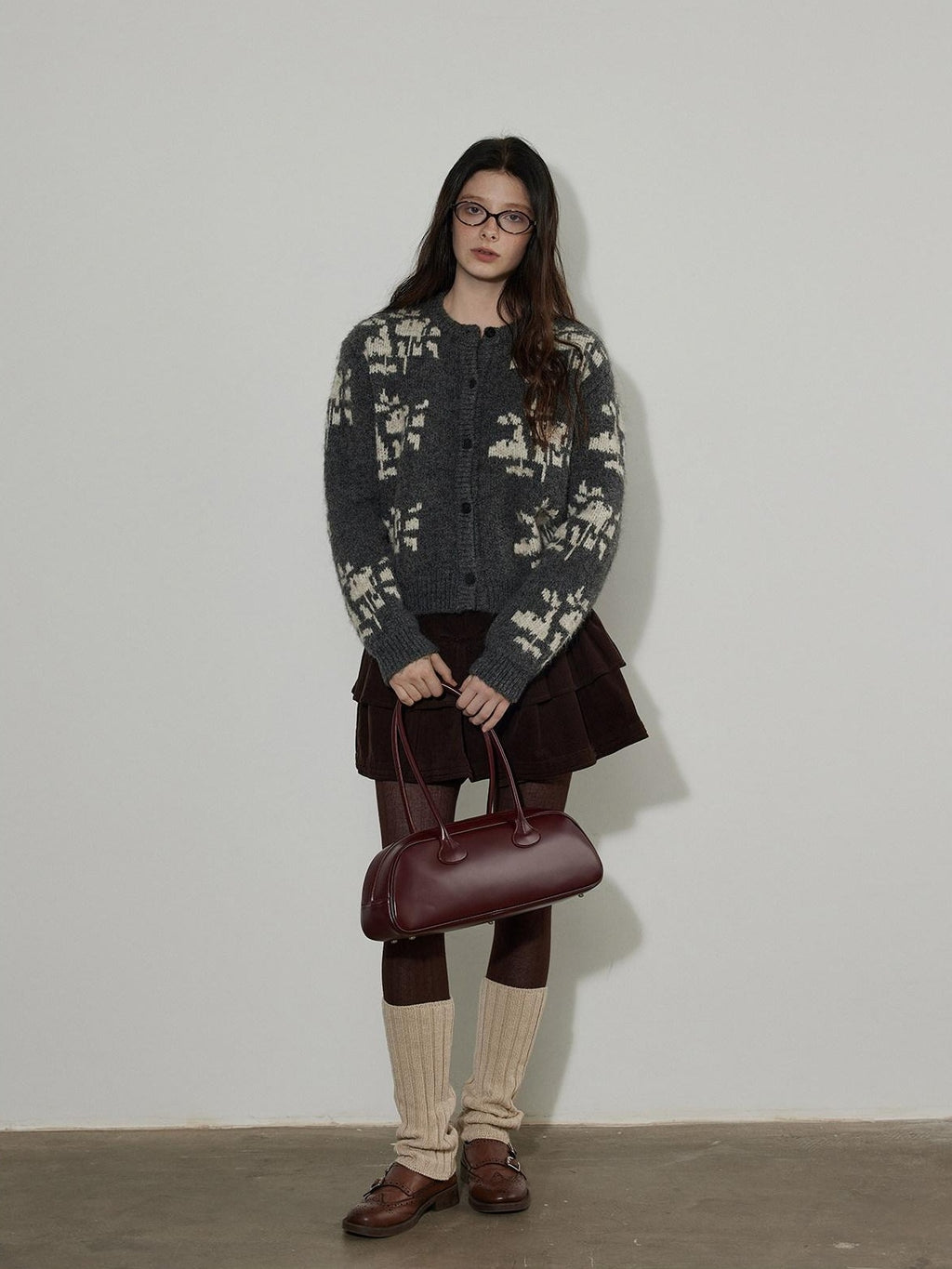 Lofi choose Cozy Thick Printed Wool Blend Relaxed Oversized Women Crewneck Cardigans