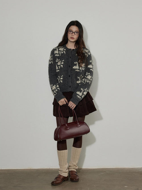 Lofi choose Cozy Thick Printed Wool Blend Relaxed Oversized Women Crewneck Cardigans
