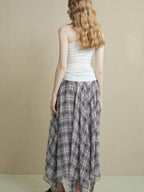 someonesometimes Flattering Commuter Slim Tie Strap Plaid Vest And Skirt Women Top & Skirt Sets