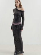 someonesometimes Lyocell Linen Blend Asymmetric Neckline Slim Fit Women Long Sleeve T-Shirts