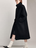 fano Soft Wool Blend Straight Cut Stand Collar Pockets Commuter Midlength Wool Coats