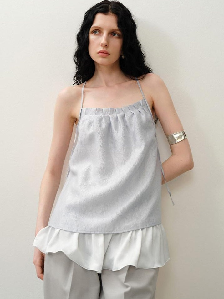 someone sometimes Original Design Ruffle Trim Loose Fit Lyocell Blend Women Solid Color Camisoles