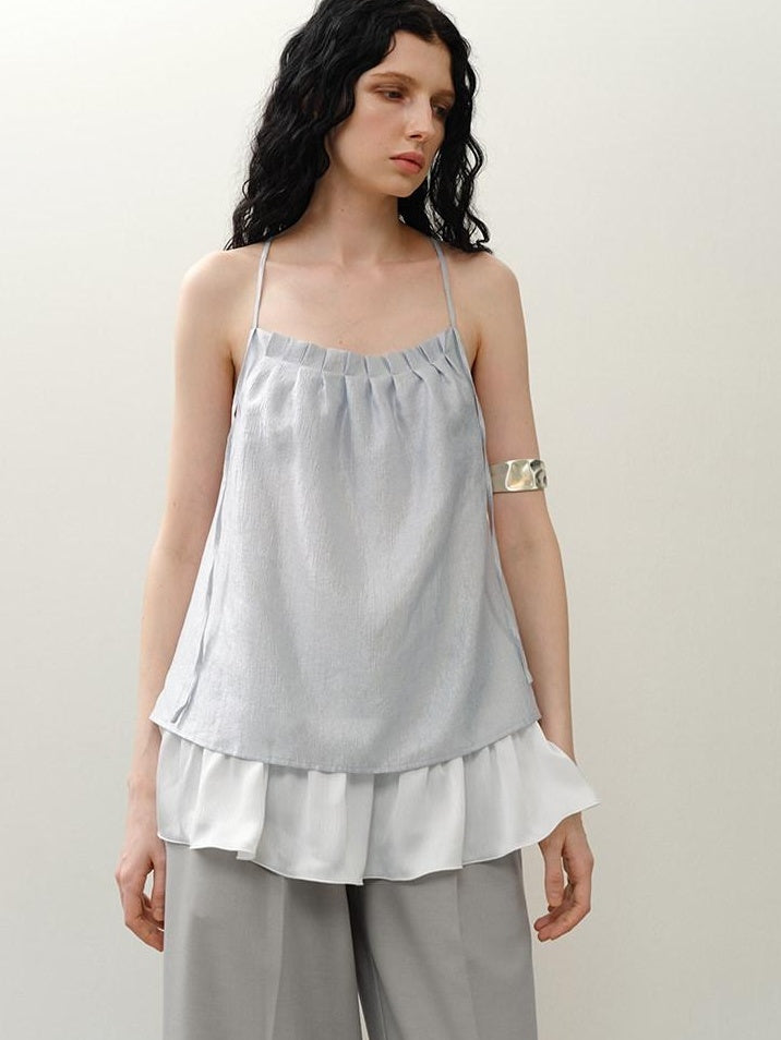 someone sometimes Original Design Ruffle Trim Loose Fit Lyocell Blend Women Solid Color Camisoles