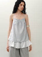someone sometimes Original Design Ruffle Trim Loose Fit Lyocell Blend Women Solid Color Camisoles