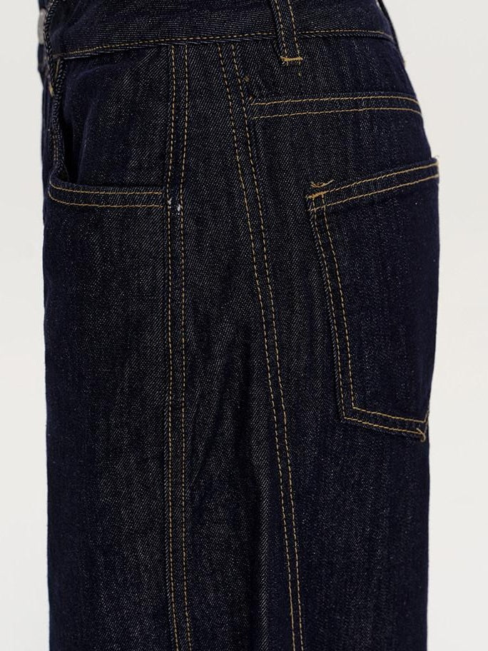 fano Micro Stretch Cotton Relaxed Natural Waist Pear Fit Dark Denim Wide Leg Jeans