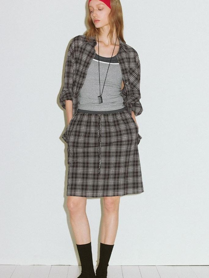 fano Uv Protection Loose Korean Polo Collar Button Front Plaid Women Shirts