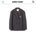 audreyyang Vintage Plaid Double Breasted Loose Fit Lapel Women Work Gray Blazers