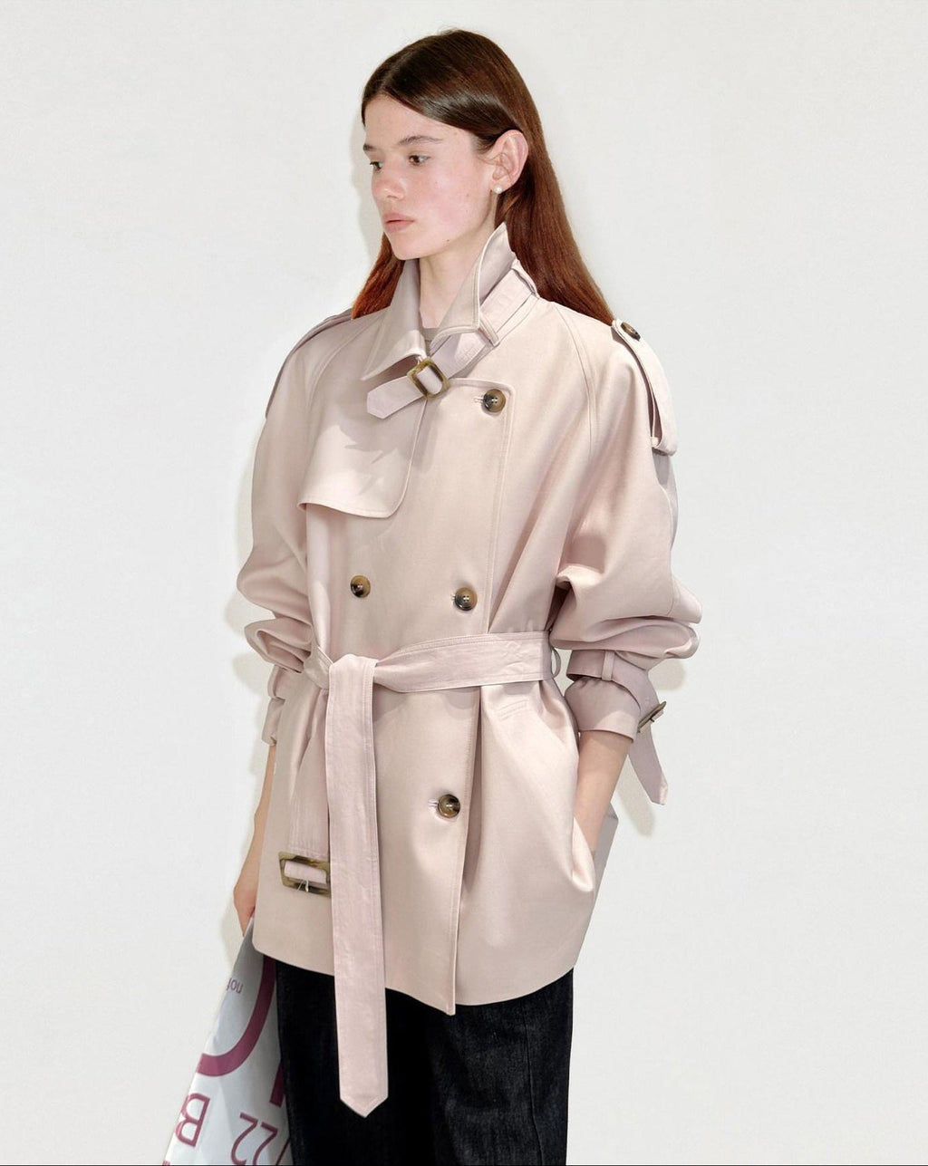 fano Soft Viscose Blend Striped Pink Oversized Casual Round Neck Girls Trench Coats