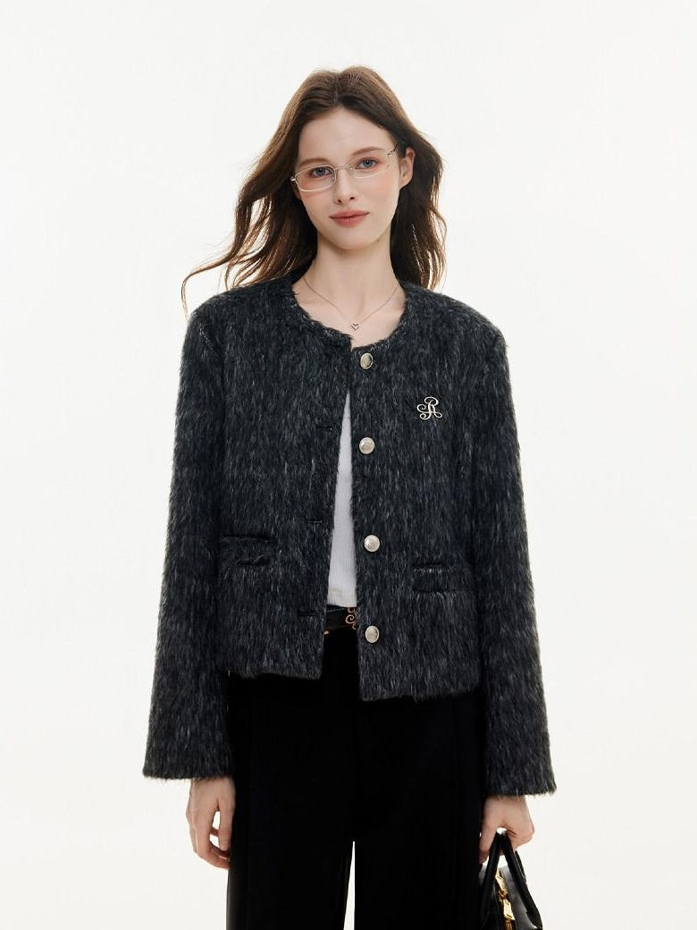 ikyou Wrinkle Free Korean Commuter Straight Fit Polyester Tweed Cropped Jackets