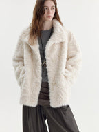 fano Soft Beige Minimalist Lapel Collar Loose Fit Young Women Everyday Short Coat