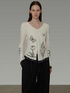 unspoken Soft Cotton Blend Relaxed Fit Floral Print V-neck Long Sleeve Women Blouses