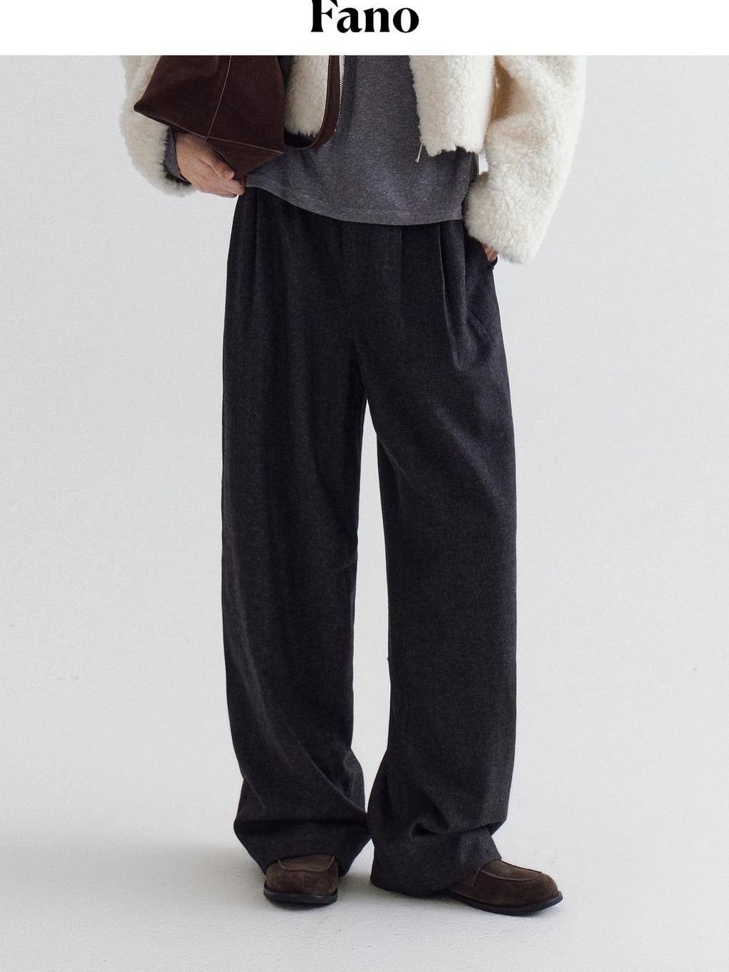 fano High Waist Minimalist Straight Leg Long Deep Gray Women Casual Pants